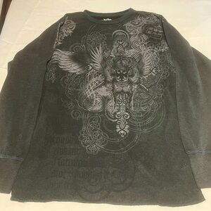 Y2k Dikotomy Mens Sz:Large winged  Cross Graphic Grey Thermo Sweatshirt